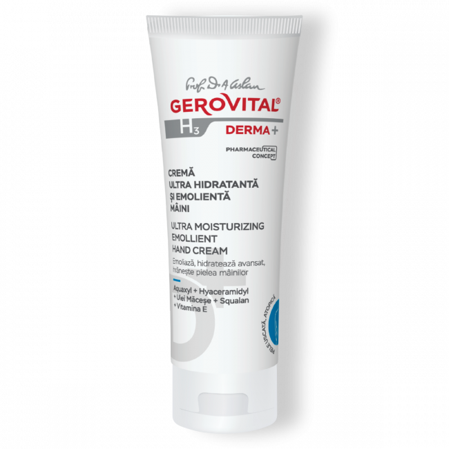 Ultra moisturizing emollient hand cream, Intensive Care for Dry, Atopic Skin, Gerovital H3 Derma+, 100ml