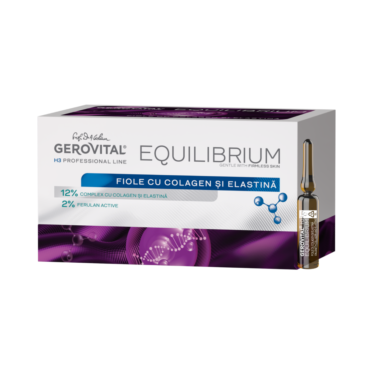 Fiole cu Colagen și Elastină 12% - Gerovital Equilibrium - 20 fiole x 2 ml