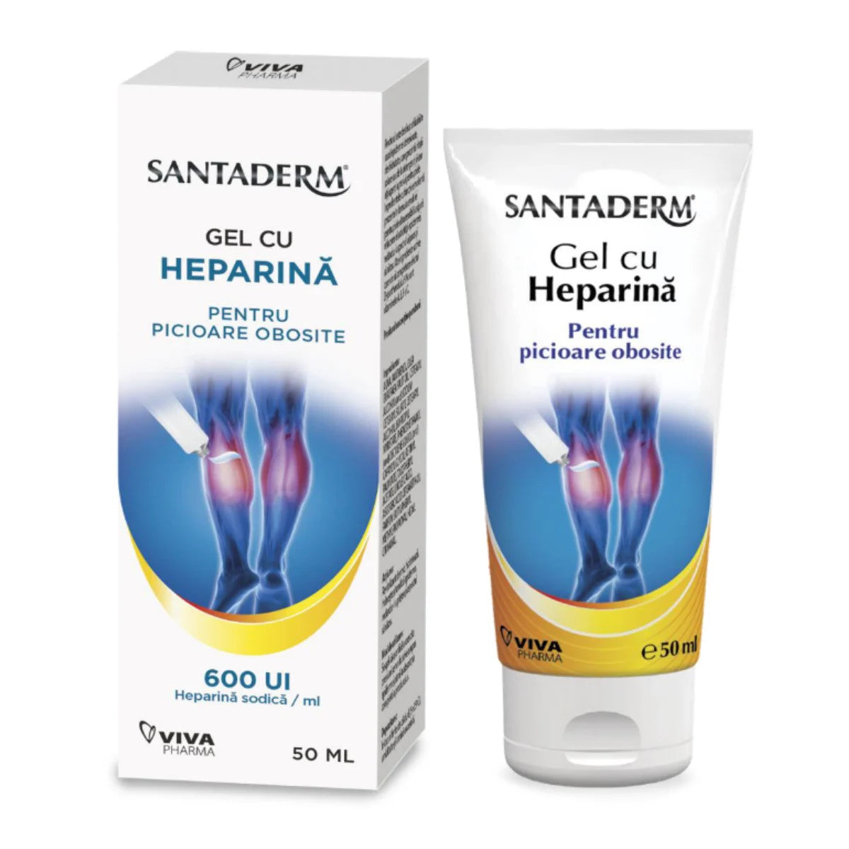 Viva Pharma Santaderm Heparin Sodium Gel 600 UI/ml – Cooling Relief & Circulation Support for Heavy, Tired & Aching Legs, 50 ml