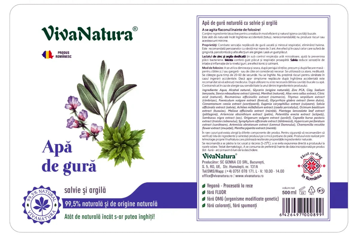 Natural mouthwash for bad breath with sage, clay, zinc and mint.