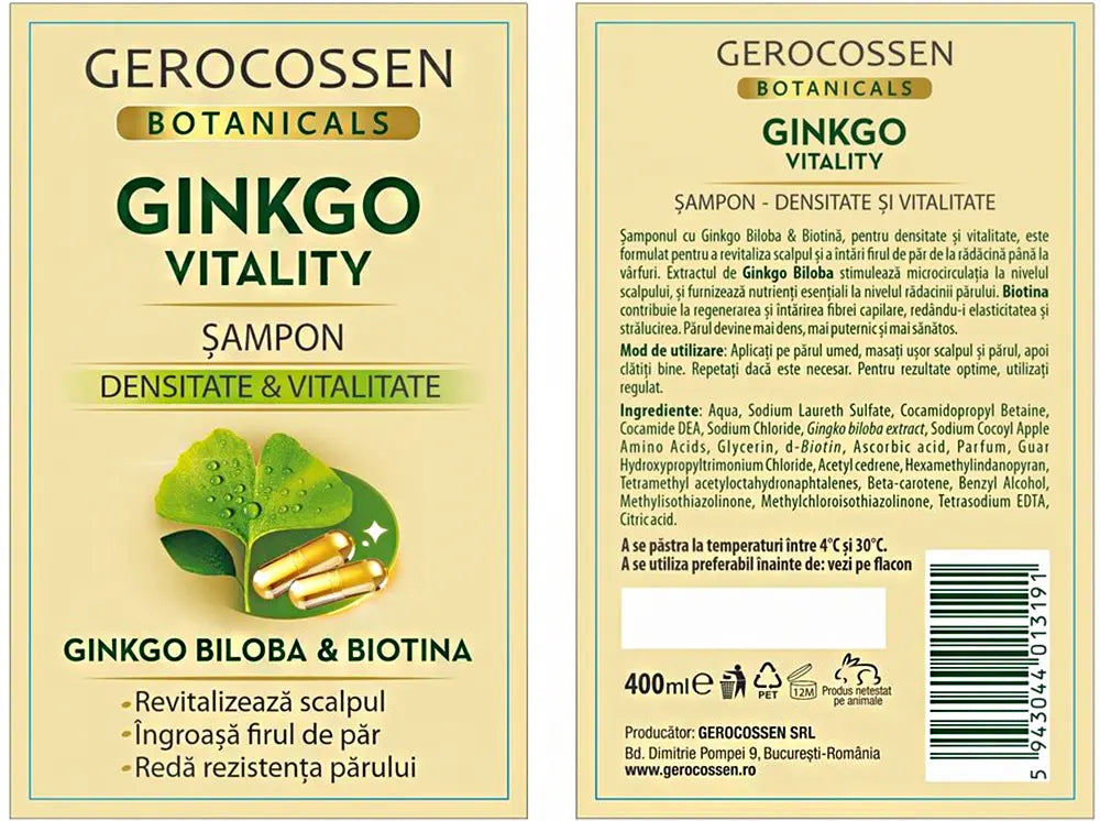 Gerocossen Ginkgo Vitality Shampoo 400 ml front and back label